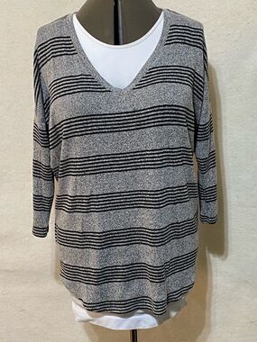 Market & Spruce Gray Heather Striped Top with Black Trim